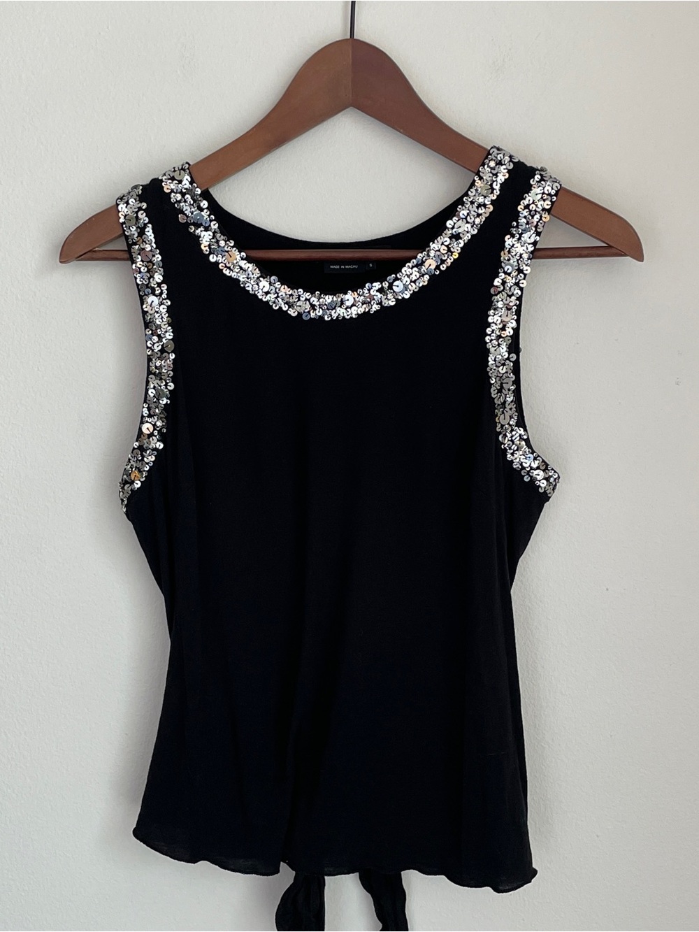 BCBGMaxAzria Black Tank Top Small Sequin Open Back Indie Sleaze Going Out Y2K